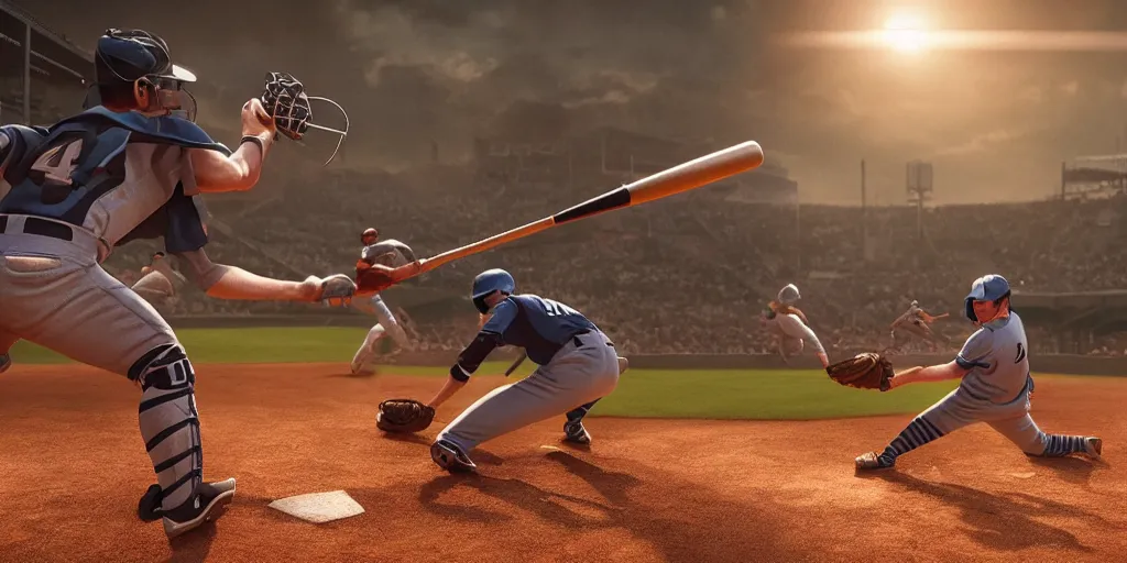 Prompt: cats playing baseball, realistic 4 k octane beautifully detailed render, 4 k post - processing, highly detailed, intricate complexity, epic composition, magical atmosphere, cinematic lighting, masterpiece, ultra hd