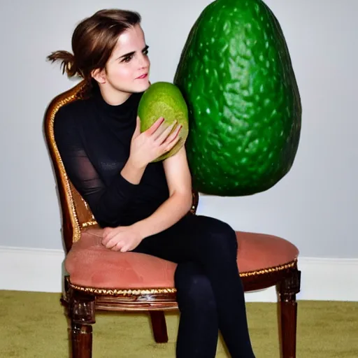 Image similar to emma watson as an avocado chair