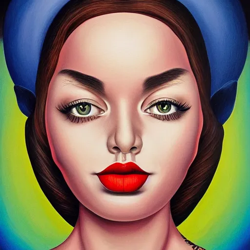 Image similar to a painting of a woman, an ultrafine detailed painting by rafal olbinski, behance contest winner, pop surrealism, detailed painting, very detailed, minimalist, skeuomorphic, airbrush art