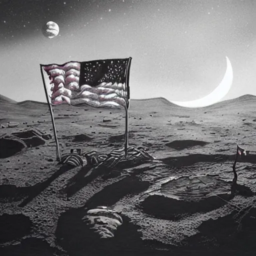 Prompt: fantasy illustration of moon landing