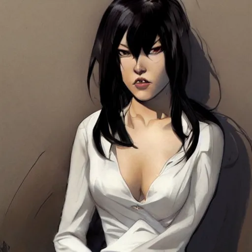 Prompt: cassandra cain wearing a white dress shirt!!!! laying in bed!!!, beautiful face!!!!, 2 7 years old, cg animation, lifelike, animated, realistic, by artgerm, greg rutkowski, alphonse mucha, 3 d