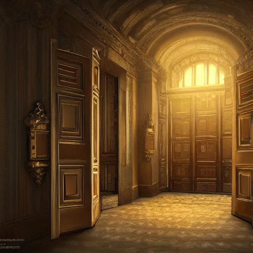 Image similar to a room with 1 0 0 doors with latches, concept art, trending on artstation, highly detailed, intricate, sharp focus, digital art, 8 k