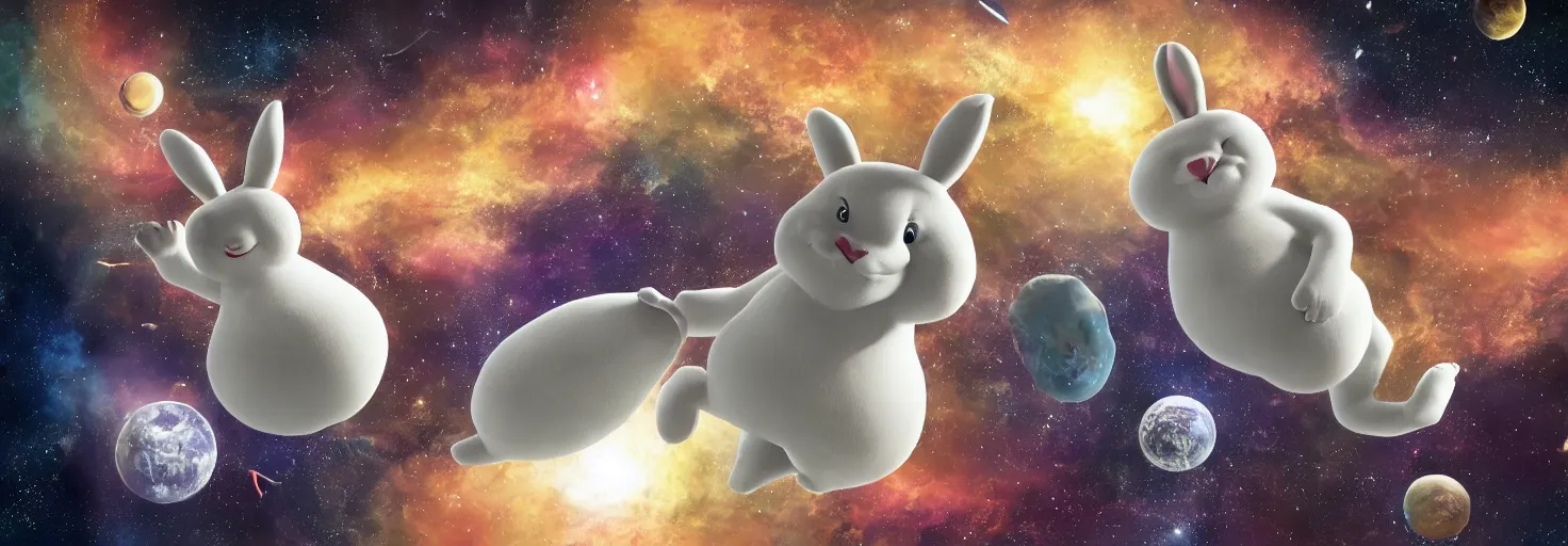 Image similar to photo of big chungus floating in space