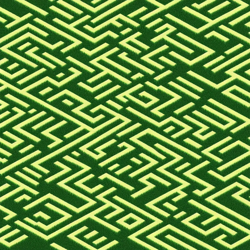 Prompt: wimmelbilder maze made of mowed lawn, isometric, very sharp