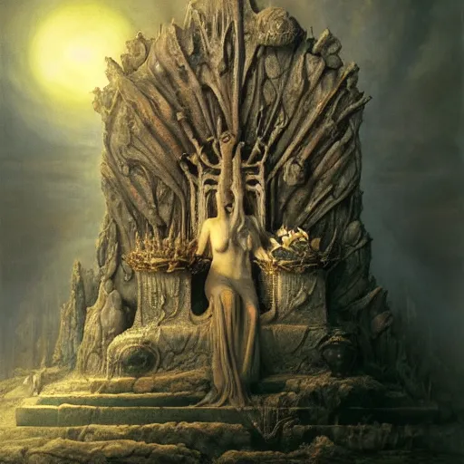 Image similar to the throne of love | highly detailed matte painting, hyperrealistic, very intrincate | cinematic lighting, award - winning | by rachel ruysch, giger, beksinski and bocklin | by austin osman spare and william blake, trending on artstation, cgsociety, official art, octane.