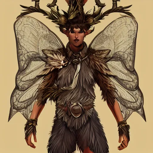 Image similar to Stylized digital art of a male fairy druid with hawk wings, D&D Art, detailed, rim light, diffused, intricate