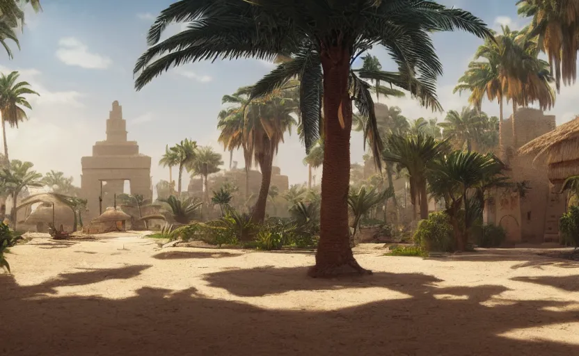 Prompt: a film still Nordeste Brasileiro, ancient egypt lush palm trees temple limestone desert courtyard, studio Ghibli, Pixar and Disney animation, sharp, Rendered in Unreal Engine 5, anime key art by Greg Rutkowski, Bloom, dramatic lighting