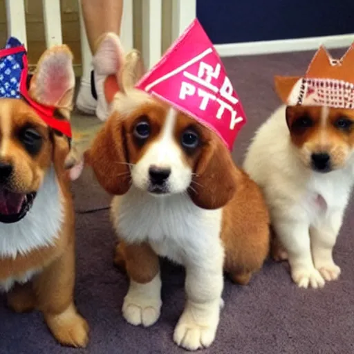 Prompt: puppies having a frat party