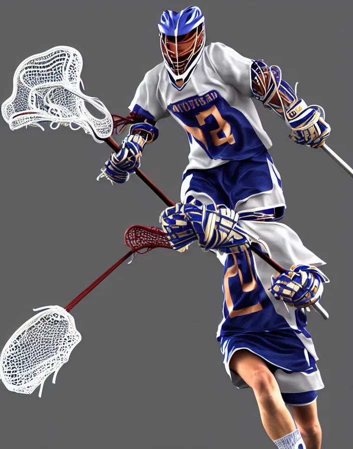 Prompt: lacrosse player by akio watanabe, realistic anatomy, very coherent symmetrical artwork, cinematic, hyper realism, high detail, octane render, unreal engine, 8k, Vibrant colors, Smooth gradients, High contrast, depth of field
