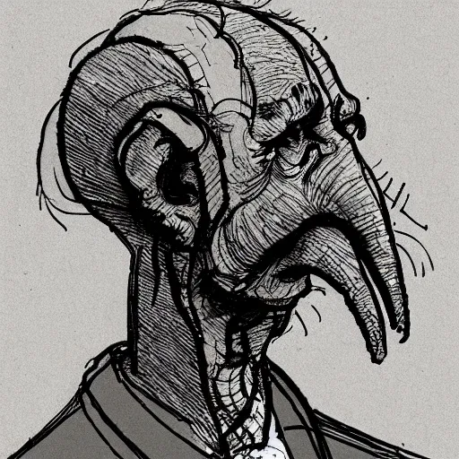 Image similar to a realistic yet scraggly portrait sketch of the side profile of a stern and sophisticated squidward tentacles, trending on artstation, intricate details, in the style of frank auerbach, in the style of sergio aragones, in the style of martin ansin, in the style of david aja, in the style of mattias adolfsson