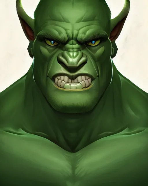 Image similar to « a portrait of a muscular green orc, a character portrait by paul kelpe, reddit contest winner, sots art, ilya kuvshinov, 2 d game art, parallax »