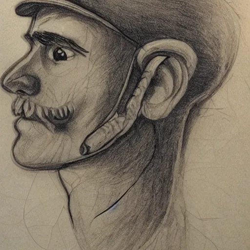 Prompt: anatomical sketch of Mario in the style of DaVinci