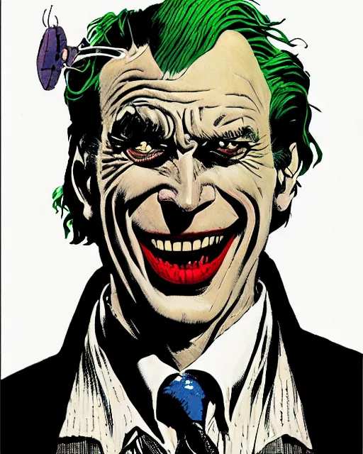 Image similar to portrait of saul goodman as the joker, die cut sticker, art by neil gaiman and peter elson, bernie wrightson