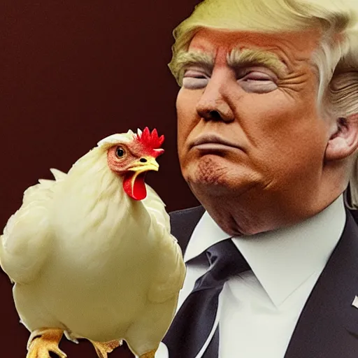 Image similar to donald trump holding a chicken, portrait,