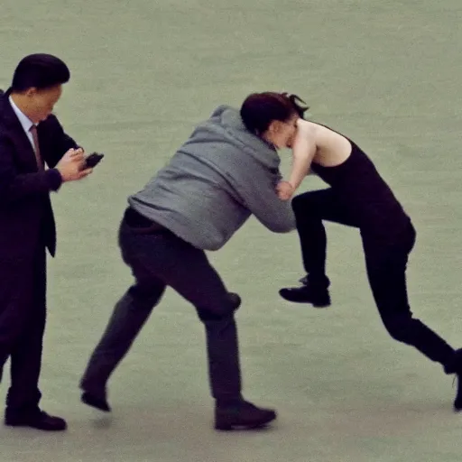 Prompt: emma watson dropkicks xi jinping, journalistic footage, 4 k