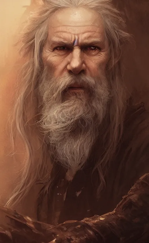 Prompt: Portrait of elf in his 50s with a long beard and monacle, male, detailed face, fantasy, highly detailed, cinematic lighting, digital art painting by greg rutkowski