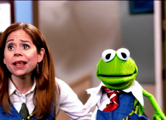 Image similar to film still of muppet!!!!! pam beesly!!!! as a muppet muppet muppet as a muppet in the tv show the muppet office