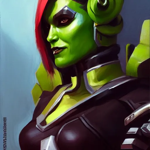 Image similar to greg manchess portrait painting of armored gamora as overwatch character, medium shot, asymmetrical, profile picture, organic painting, sunny day, matte painting, bold shapes, hard edges, street art, trending on artstation, by huang guangjian and gil elvgren and sachin teng