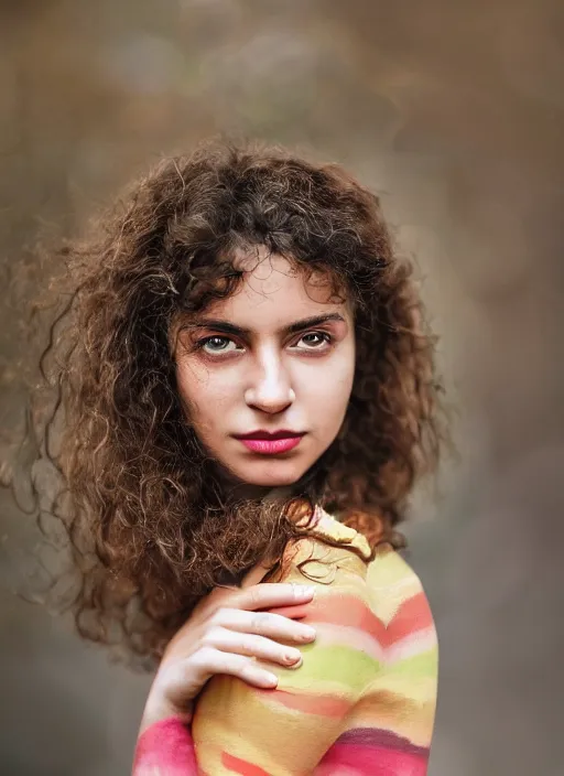 Prompt: multicolor portrait of a beautiful 20-year-old Italian woman by Corbin Gurkin, close up, detailed, award winning, Sony a7R