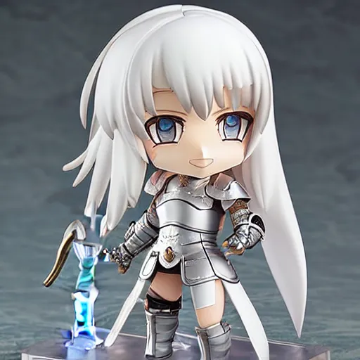 Prompt: lovey white armor knight girl, style as Nendoroid, clear background