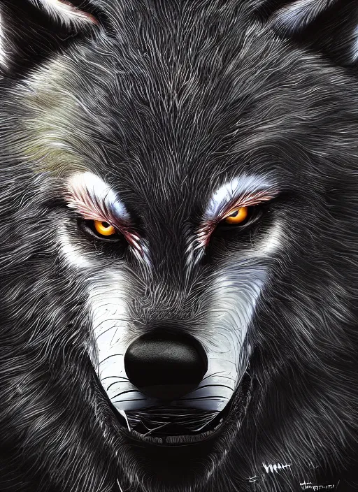 Image similar to werewolf, detailed eyes, fantasy, intricate, highly detailed, digital painting, 4k, HDR, concept art, smooth, sharp focus, illustration, by Wayne Reynolds