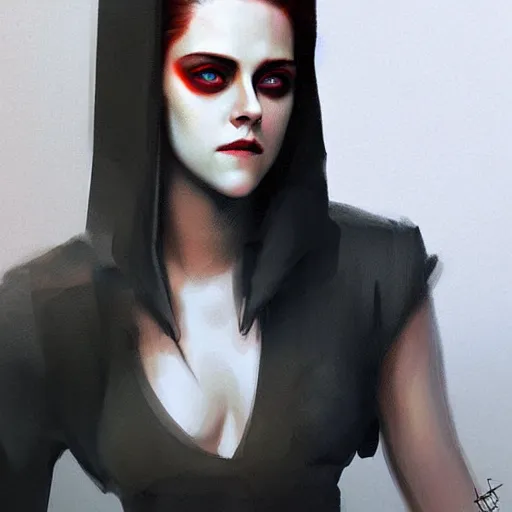 Prompt: Portrait of a Kristen Stewart in cyber mask, digital art from artstation by Ikeuchi and Ruan Jia and Mandy Jurgens and Artgerm, red LED lights, extremely beautiful and proportionate face, sharp focus, hyper detailled