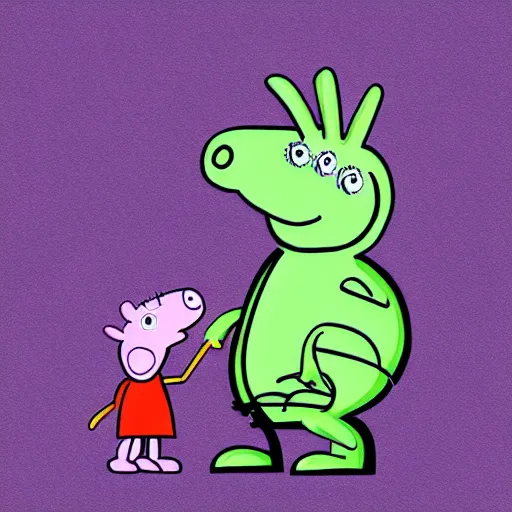 Image similar to a xenomorph in style of peppa pig cartoon,
