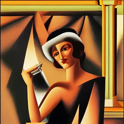 Image similar to art deco scenic, old movie, highly detailed, photorealistic, by tamara lempicka