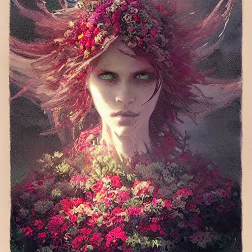 Image similar to a beautiful terrifying monster made of flowers. ethereal horror fantasy art by greg rutkowski and magali villanueve and monet