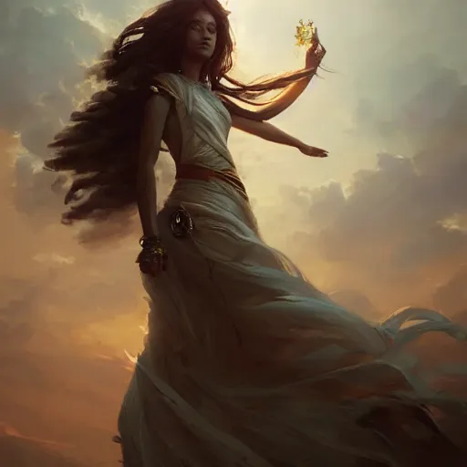 Image similar to a beautiful portrait of a wind goddess by Greg Rutkowski and Raymond Swanland, Trending on Artstation, ultra realistic digital art