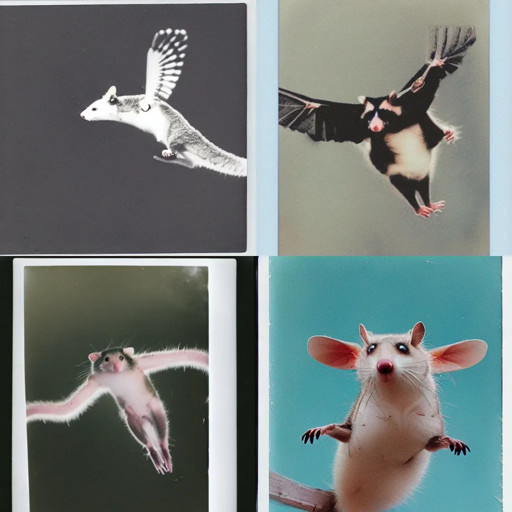 Prompt: A possum flying, polaroid photo