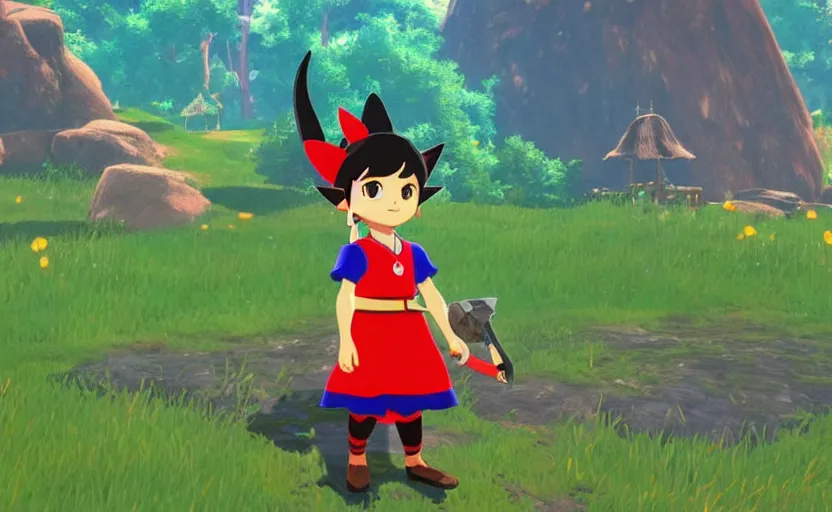 Image similar to Kiki from Kiki's delivery service in The Legend of Zelda: Breath of the Wild, 4k, UHD