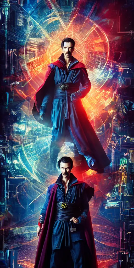 Image similar to cyberpunk, dr strange, photograph, cinematic,