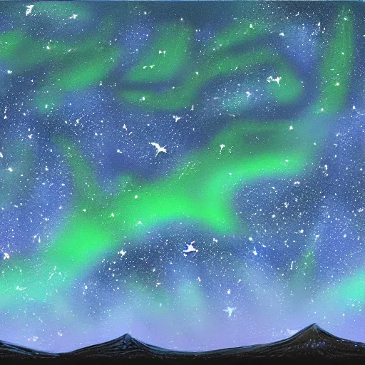 Prompt: night sky full of stars, aurora borealis, digital painting