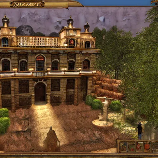 Prompt: a spanish colonial mansion, neverwinter nights screenshot