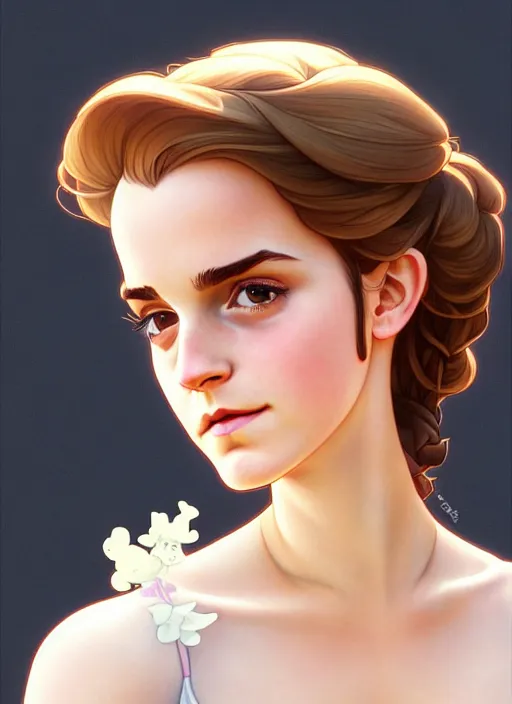 Image similar to cute buxom emma watson milkmaid, natural lighting, path traced, highly detailed, high quality, digital painting, by don bluth and ross tran and studio ghibli and alphonse mucha, artgerm