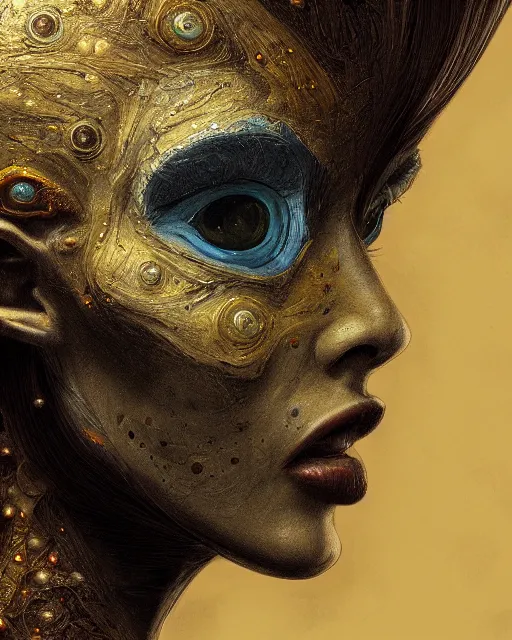 Prompt: an extremely detailed masterpiece head and shoulder portrait of a pleiadean extraterrestrial with yellowish eyes, in the style of sam guay, one single continues line, unreal engine, detailed, elegant, intricate, trending on artstation, 4 k