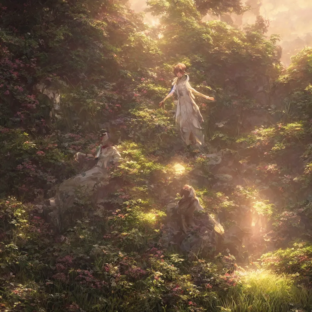 Image similar to a portrait of the emerald herald in the garden, intricate, tone mapped, ambient lighting, highly detailed, digital painting, concept art, sharp focus, by makoto shinkai and akihiko yoshida and wlop