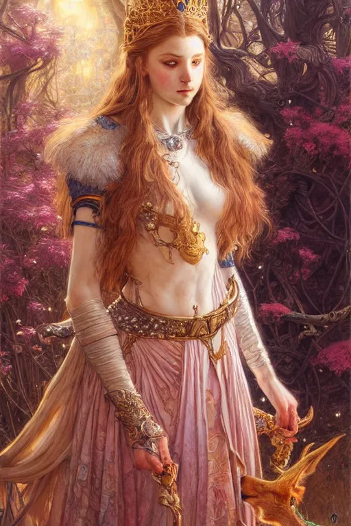 Image similar to highly detailed full shot portrait of a enchanted wolf in the form of a beautiful young princess. d & d, art by donato giancola and ruan jia and carl larsson and magali villeneuve. trending on artstation, intricate details, energetic composition, golden ratio, concept art, illustration, elegant art