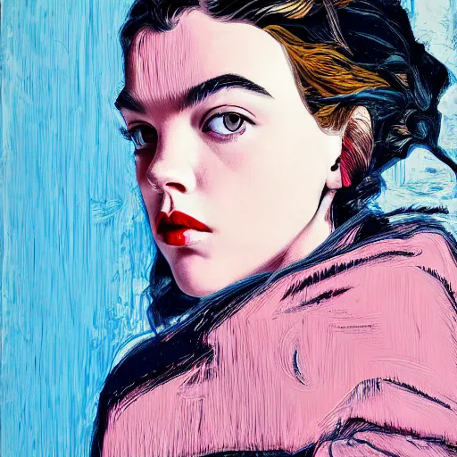 Image similar to beautiful female anya taylor - joy portrait in detail in oil by james jean, by andy warhol, by roy lichtenstein, by egon schiele