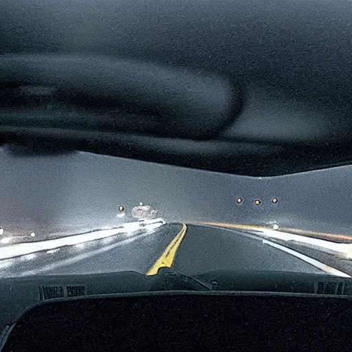 Prompt: dash cam footage, Joe biden as a dark shadow ghost in the middle of the road staring at the driver. bad weather, dramatic lighting, dark clouds, rain, horror scene, very realistic dash cam