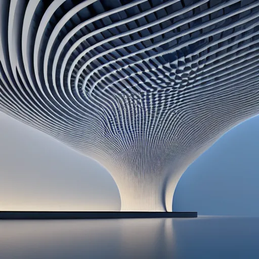 Image similar to designed by santiago calatrava ; highly detailed ultra sharp 3 d render villa interior cinematic composition of a smooth ceramic porcelain biomorphic magnolia stone nebula fluid fractal sci - fi surreal architecture