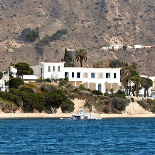 Prompt: Los Angeles villa viewed from the port of Marseilles