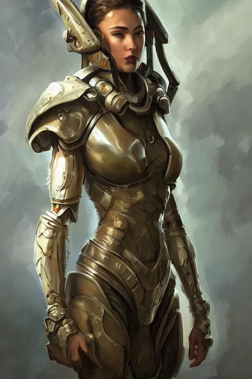 Image similar to a professional painting of an attractive young female clothed in military armor, olive skin, long dark hair, beautiful bone structure, symmetrical facial features, intricate, elegant, digital painting, concept art, smooth, sharp focus, illustration, from StarCraft by Ruan Jia and Mandy Jurgens and Artgerm and William-Adolphe Bouguerea