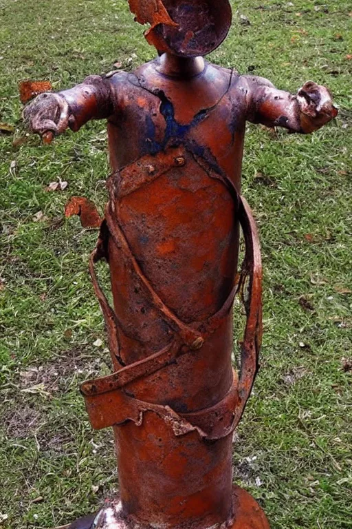 Image similar to a beautiful rust sculpture by christophe charbonnel of a cosmonaut falling into the abyss