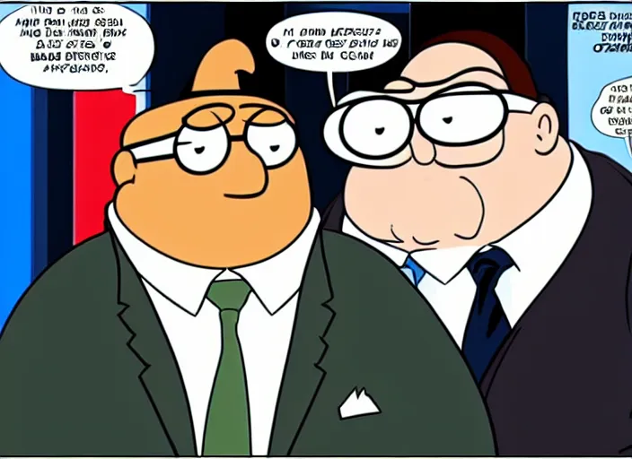 Prompt: peter griffin meets former us president barack obama, by jim davis