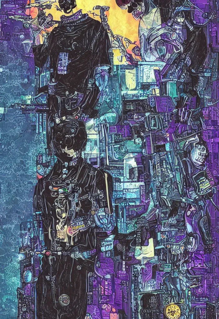 Image similar to death as a cyberpunk tarot card