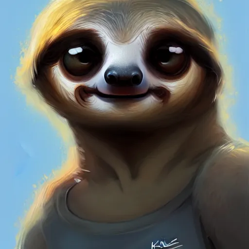 Prompt: a cute sloth, big eyes, digital painting by krenz cushart, ilya kuvshinov, artstation