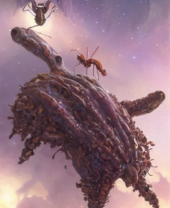 Image similar to portrait of an alien insect fungus creature, adorable, childlike, milky way environment, ultra realistic, concept art, cheerful, photorealistic, octane render, 8 k, unreal engine. art by christopher marley and artgerm and greg rutkowski and alphonse mucha