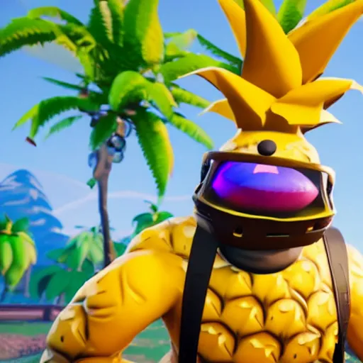 Image similar to anthropomorphic pineapple playing the video game fortnite, the pineapple is filled with beans